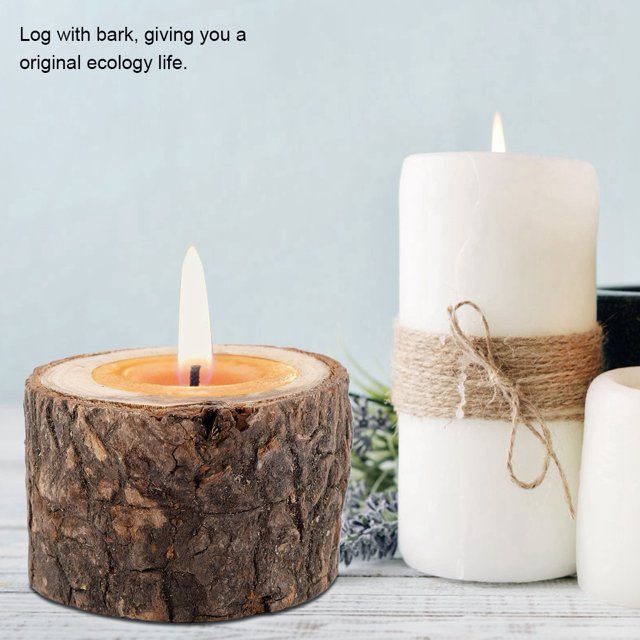 TOPINCN Candle Holder, Wood Log Candle Holder, For Decorating Home, Wedding Put Candles Onto It , Add Romantic Atmosphere