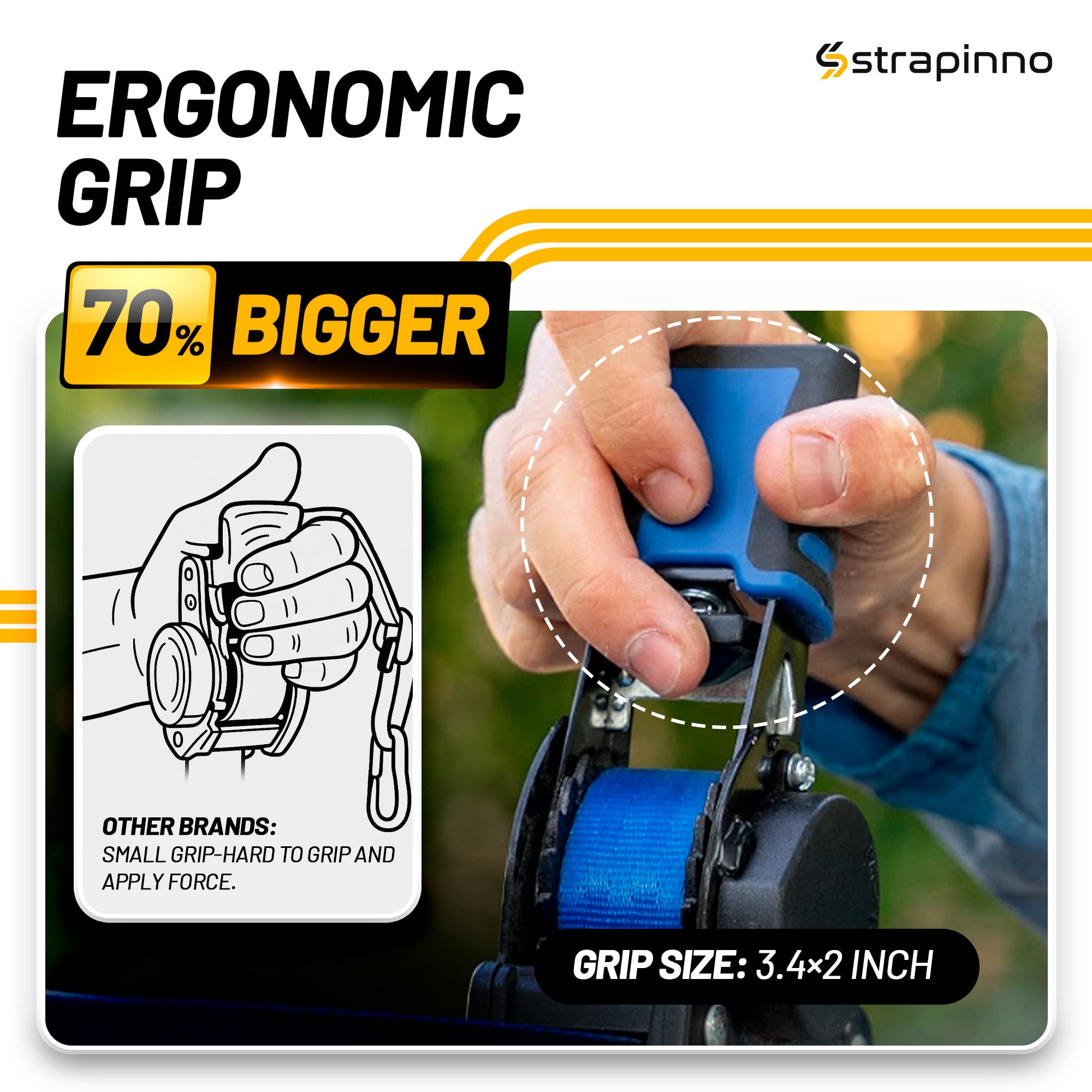 Strapinno Retractable Ratchet Straps 1 in x10ft, with Rubber-Coated Handles, S-Hooks, Secure Cargo Tie-Downs for Motorcycles, Bikes & Daily Use, Breaking Strength -1,500LBS/680KG (4 PK, Blue)