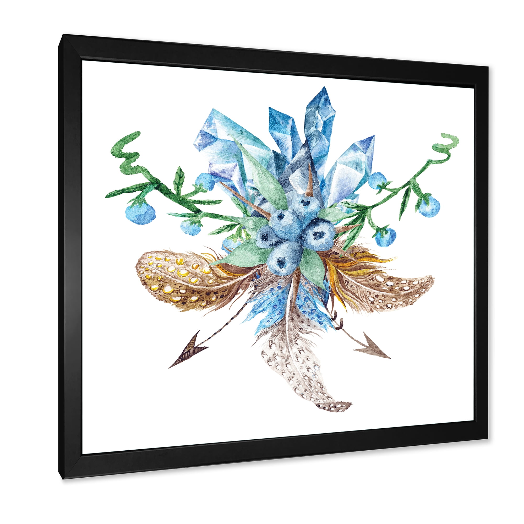 Designart 'Fresh Tribal Vignette Wild Forest Wreath Design On White I' Traditional Framed Art Print