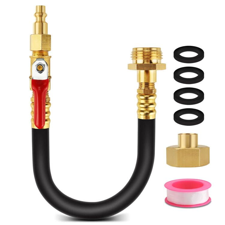 RV Winterizing Kit Sprinkler Blowout Adapter with Blow Shut Off Valve Air Compressor Kit with Male and Female Quick Connect Adaptor to Camper City Water Inlet & Garden Hose Faucet for Winterization 