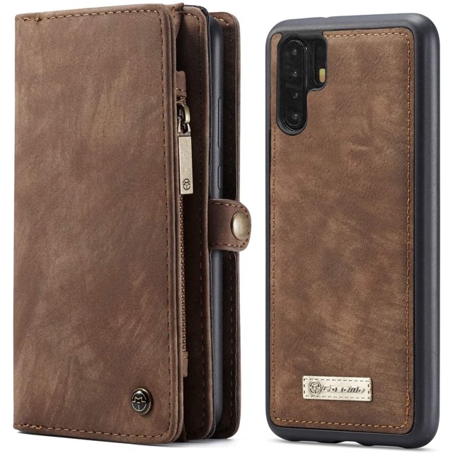 Huawei P30 Pro Wallet Case, Zipper Purse Leather Shockproof TPU Detachable Magnetic Flip Case with
