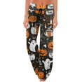 thumbnail image 2 of Halloween Pumpkin & Spider Print Wide Leg Pants for Women, 1-Pc Drawstring Loose Palazzo Trousers — Soft Breathable Lounge Bottoms & Halloween Pajama Pants Navy XXXL, 2 of 6