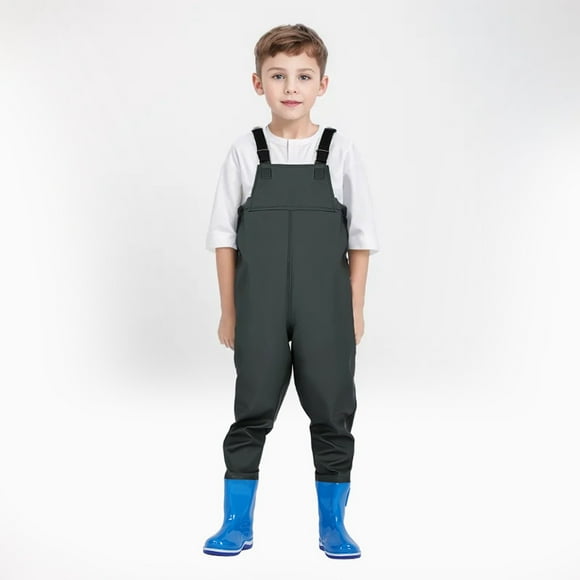 PMVFHDE Boys Romper&Jumpsuit Kids Chest Waders Youth Fishing Waders For Toddler Children Water Proof Waders With Boots Boy Clothes Army Green,30