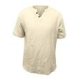 thumbnail image 4 of BiZtdJrK Mens Cotton Linen Shirts Casual Regular-Fit Short Sleeve T-Shirt Summer Lightweight Button Henley Shirt Vacation Beach Tops Beige XXL Lightening Sales, 4 of 9