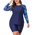 thumbnail image 2 of HOMBOM Womens Rash Guard Swimsuit Plus Size Modest Swim Top with Boyshorts Two Piece Floral Navy Vacation Swimwear for Ladies Surfing, 2 of 9