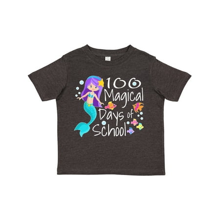 

Inktastic 100 Magical Days of School with Blue Mermaid and Fish Gift Toddler Boy or Toddler Girl T-Shirt