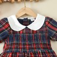 thumbnail image 4 of WhouRiu Girls Peter Pan Collar Smocked Plaid Dress Short Sleeve Pleated Dress Blue,Sizes 2-3, 4 of 5