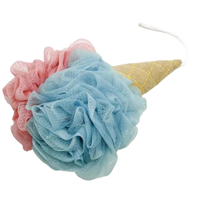 Feltree Ice Cream Shaped Exfoliating Bath Sponge for Body Scrub, Quick-Foaming Mesh Loofah with Lanyard for Sensitive Skin & Eco-Friendly Skincare Routine