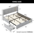 thumbnail image 3 of DWVO Upholstered King Bed Frame with Storage, Wingback Platform Bed with Wood Slats, No Box Spring Needed, Gray, 3 of 9
