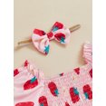 thumbnail image 6 of Suealasg Baby Girl Romper Dress + Headband Long Sleeve Floral Strawberry Print Romper Dress 3 6 12 18 24 Months Newborn Girl Spring Autumn Coming Home Outfits, 6 of 7