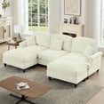 thumbnail image 6 of Newest Classic Comfy Modular U Shape Sectional Sofa Couch, Flared Arms, Removable Ruffles Pleats Skirts, Spindle Legs,Upholstered Chenille Deep Seat Sofa, Movable Ottomans,Beige White, 6 of 20