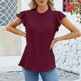 thumbnail image 2 of Timegard Womens Summer Tops Ruffle Cap Sleeve Crewneck Ruched Solid Color Beach Wear Casual Loose Tops, 2 of 6