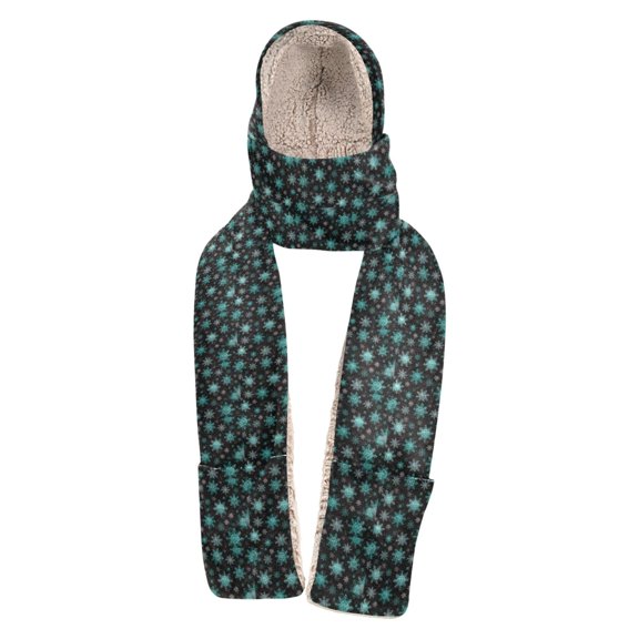 BZSMCE Warm Fleece Hood Scarf Wrap Snowteal Pattern
