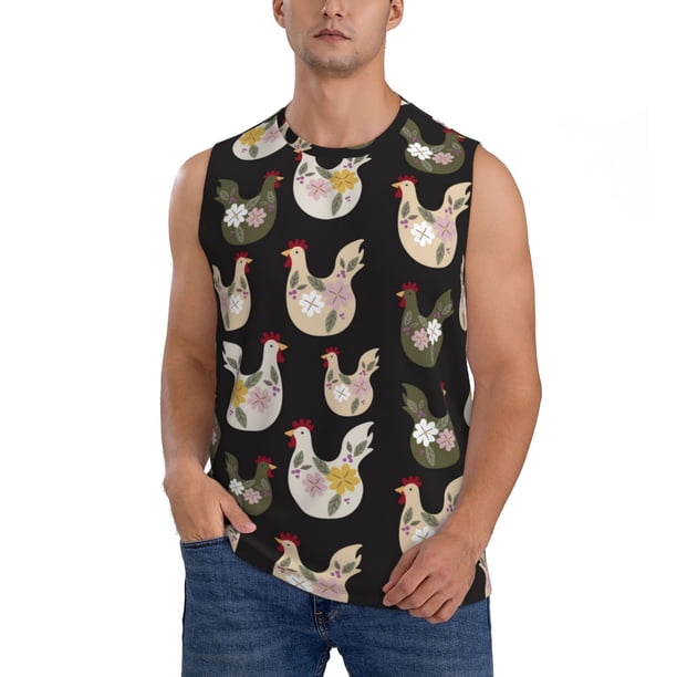 Fotbe Flowe Rooster Men's Camiseta sin Mangas Estampada para Hombres, Playera Casual para Gimnasio, Entrenamiento, Playa-XX-Large