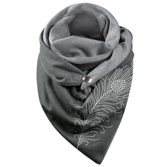 Yuanlong Winter Scarves Double Spliced Triangle Buckle Feather Print Short Scarf Versatile Neckwear Thick Warm Neck Gaiter