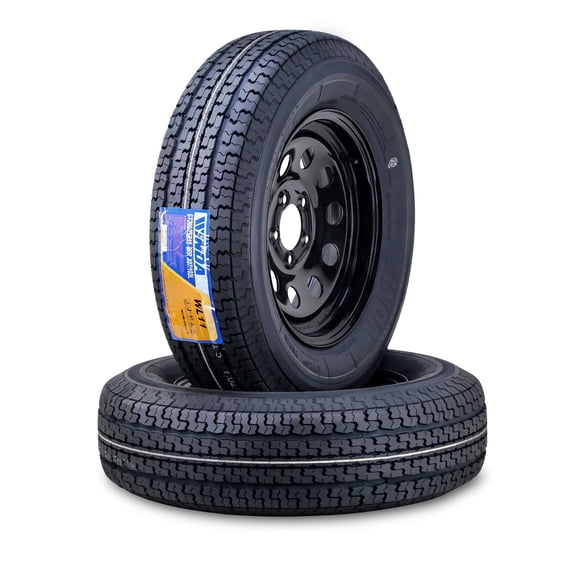 WINDA Trailer Tire Wheel Assembly ST205/75R15 8-Ply D 107M 5 Lug on 5" PCD Black Mod Rim ,SET 2