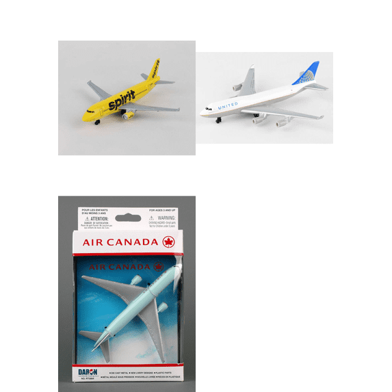 Spirit, United, Air Canada Airlines Diecast Airplane Package - Three 5.5" Diecast Model Planes