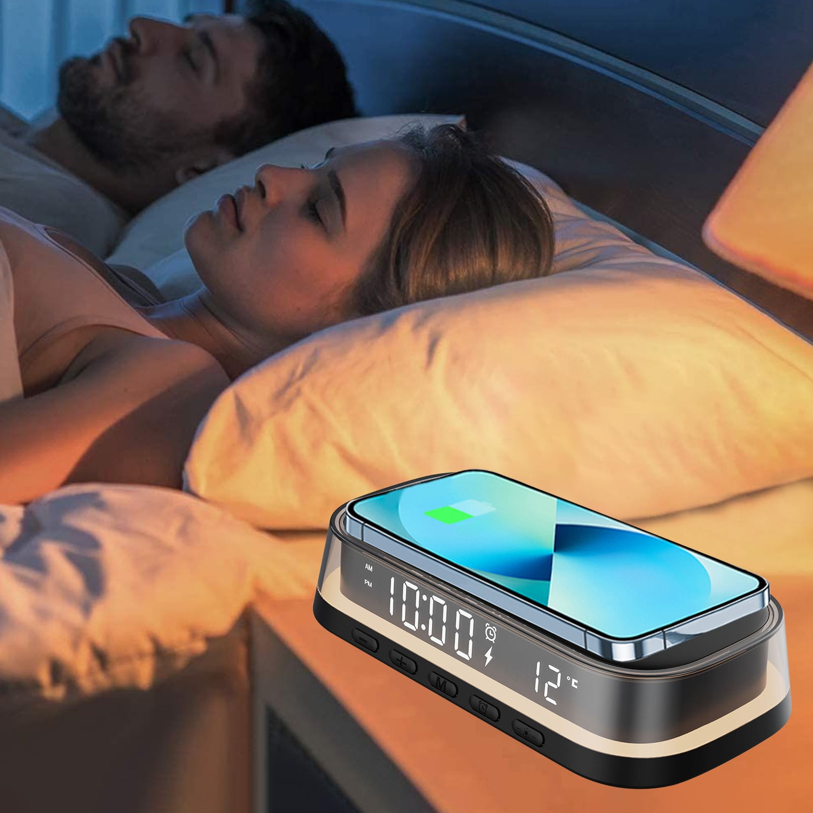 Summer Savings! Alarm Clock with Wireless Charger, InsCrazy 4 in 1 Wireless Charger Digital Clock Temperature Display LED Night Light Wireless Charging for IOS and Android Birthday Gifts