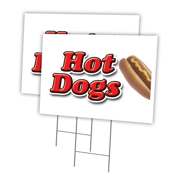 HOT DOGS 1 2 Pack Of 18" x 24" Yard Sign & Stake hot dog cart | Advertise Your Business | Stake Included Image On Front Only | Made in The USA