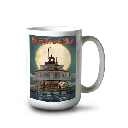 

15 fl oz Ceramic Mug Chesapeake Bay Maryland Lighthouse and Full Moon Dishwasher & Microwave Safe