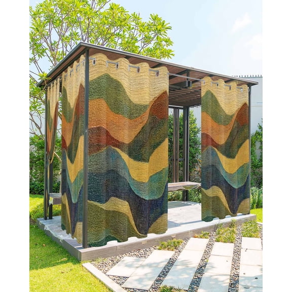 Vintage Green Yellow Outdoor Curtains for Patio, Farmhouse Retro Art Privacy Drapes Grommet Waterproof Outside Curtains for Porch/Cabana/Balcony 54"x 84", 1 Panel