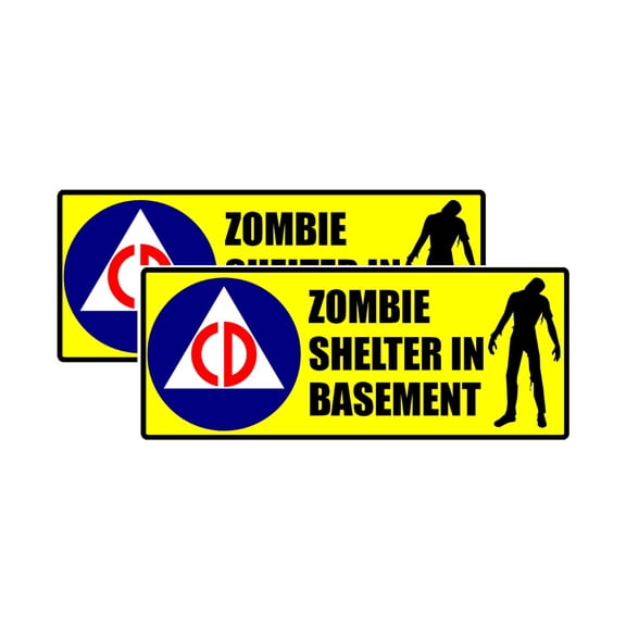 Civil Defense Zombie Shelter Stickers, Set of 2