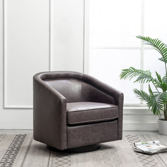 Wovenbyrd Caitlyn Classic Barrel Swivel Chair - Black Faux Leather