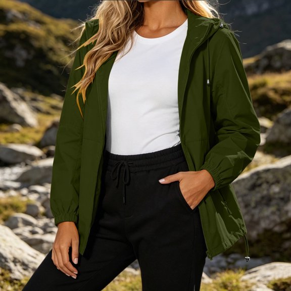 Drovellove Women's Hooded Raincoat Jacket with Zipper - Lightweight Waterproof Windbreaker for Travel, Hiking, Cycling, Camping| Packable Foldable Outdoor Overcoat with Adjustable Drawstring Hood