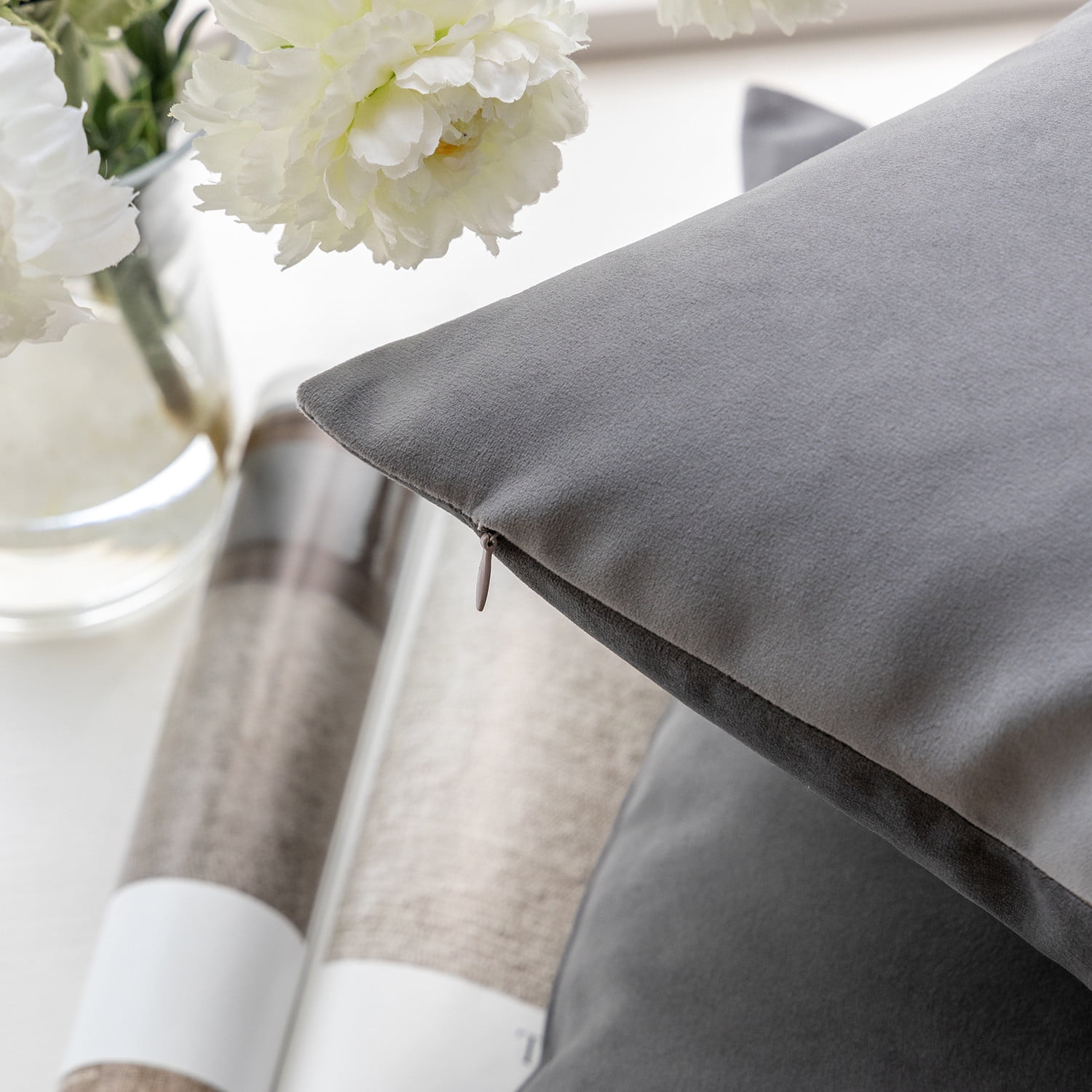 Phantoscope Soft Silky Velvet Series Square Decorative Throw Pillow Cusion for Couch, 12" x 20", Dark Gray, 2 Pack