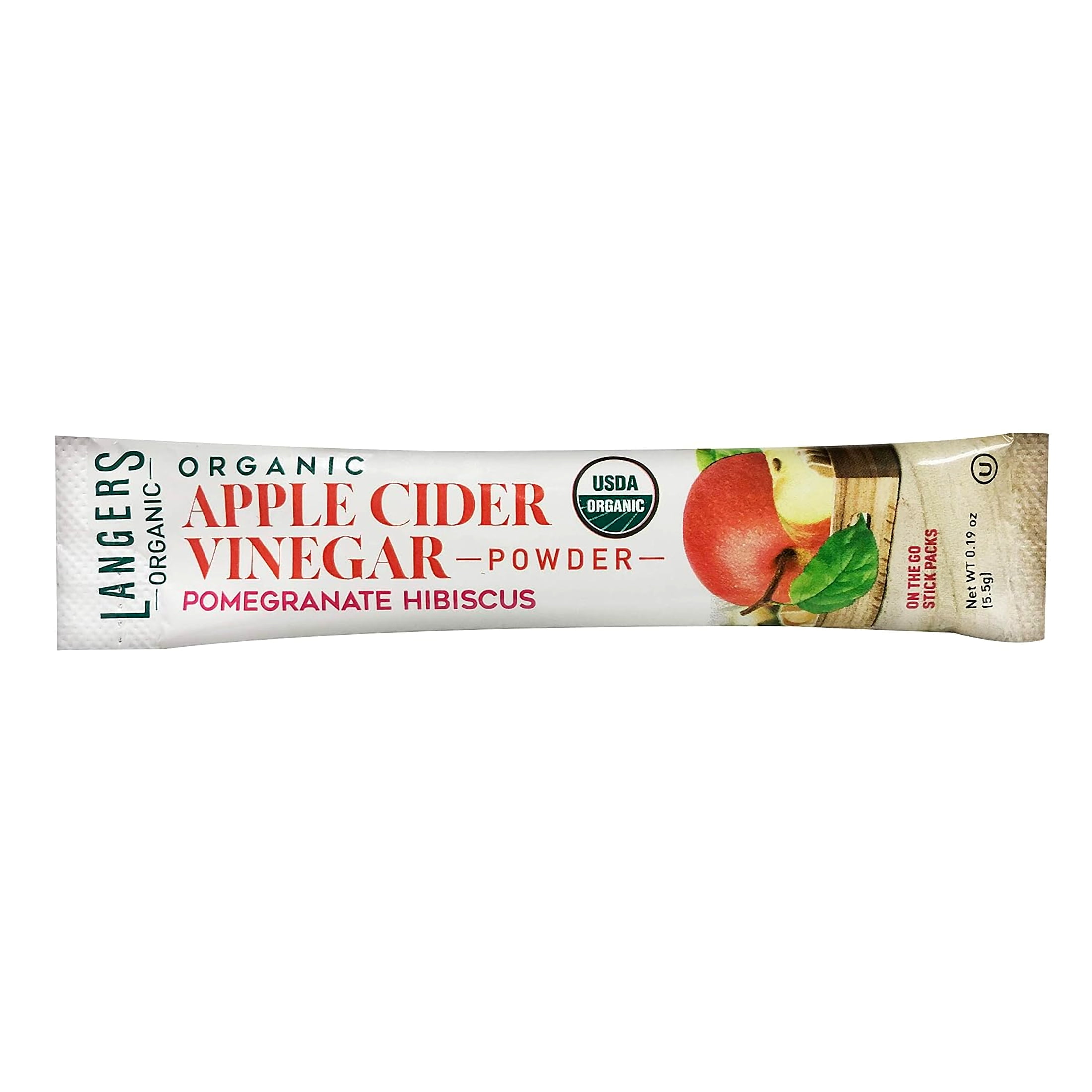 (2 pack) Langers Organic Apple Cider Vinegar Powder Sticks, Pomegranate Hibiscus, 1.94 oz, 10 Count