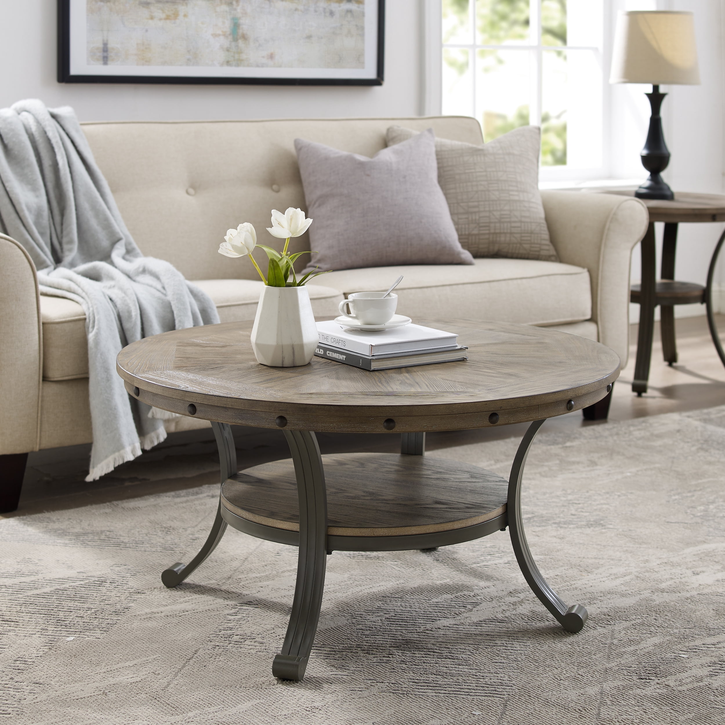 Holloway 36" Round Cocktail Table, Pewter