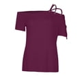 thumbnail image 6 of LEBONYARD Womens Summer Tops,Women Plus Size One Shoulder Solid Bandage Short Sleeve Tops T-Shirt Blouse Purple XXL, 6 of 9