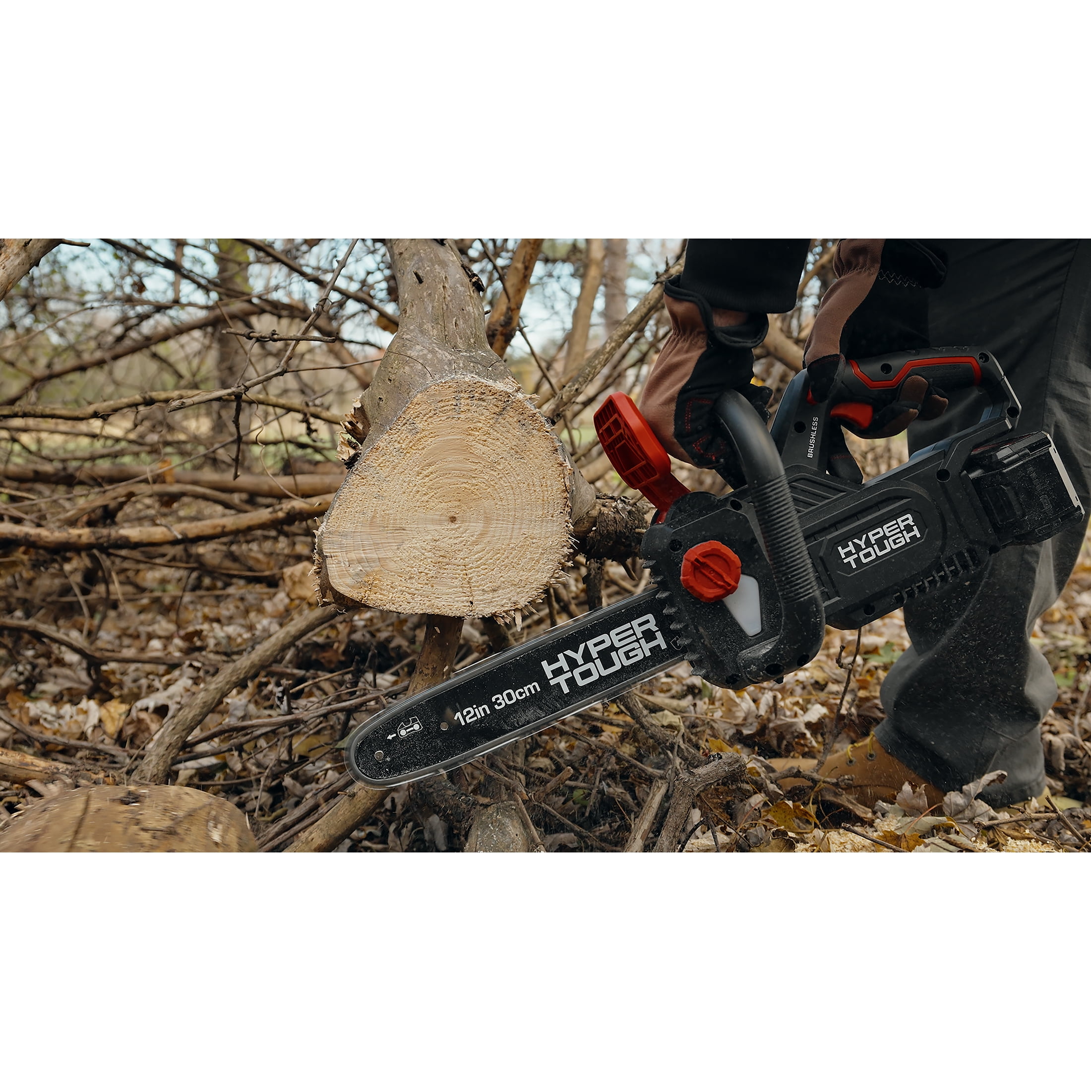 Hyper Tough 12" 20V Brushless Cordless Chainsaw with 20V Max 4.0Ah Battery and Charging Cable