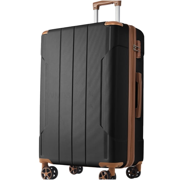 28" Hardshell Checked Luggage with Expansion, Lightweight ABS Suitcase with TSA Lock & Double Wheels, Black Brown