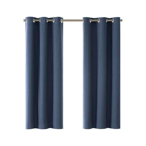 Eclipse Corte Solid Blackout Curtains, Set of 2, 63 Inch Long Blackout Curtains, 37" W x 63" L, Indigo