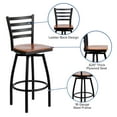 thumbnail image 4 of Flash Furniture HERCULES Series Black Ladder Back Swivel Metal Barstool - Cherry Wood Seat, 4 of 11