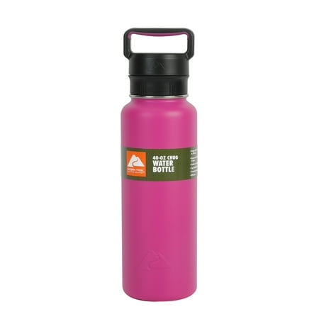 Ozark Trail 40 oz Vacuum Insulated Stainless Steel Water Bottle, Hot Pink