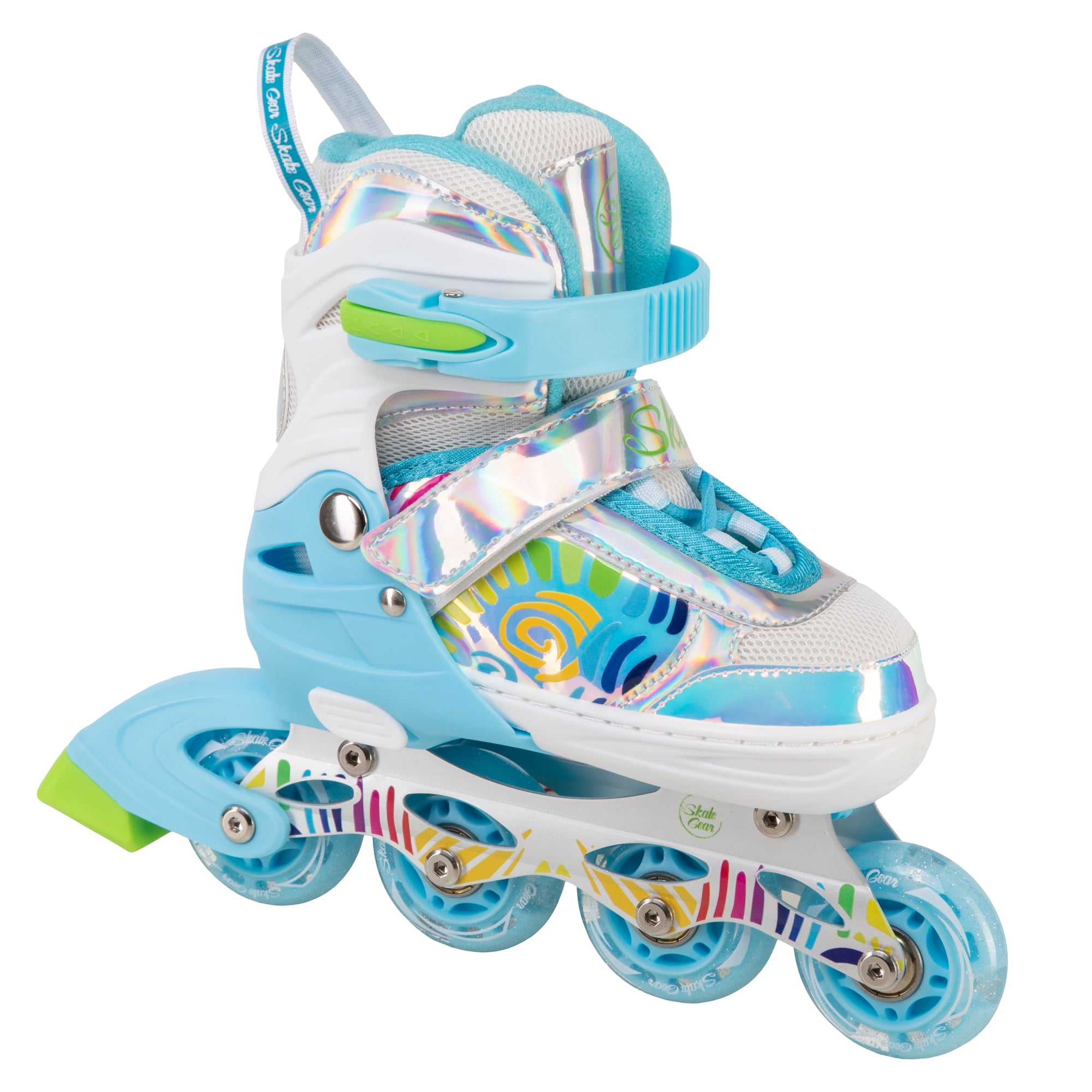 Skate Gear Rainbow Adjustable Light up Inline/Quad Roller Skates for Girls and Boys (Blue - Inline, Large)
