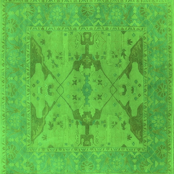 Ahgly Company Indoor Square Oriental Green Industrial Area Rugs, 6' Square
