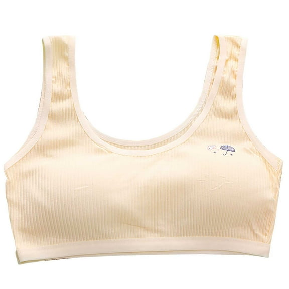 Girls Sports Bra Kids Girls Solid Wire Free Soft Stretchy Bralettes Training Bras Bralettes Girls Bra Beige 8 Years-12 Years