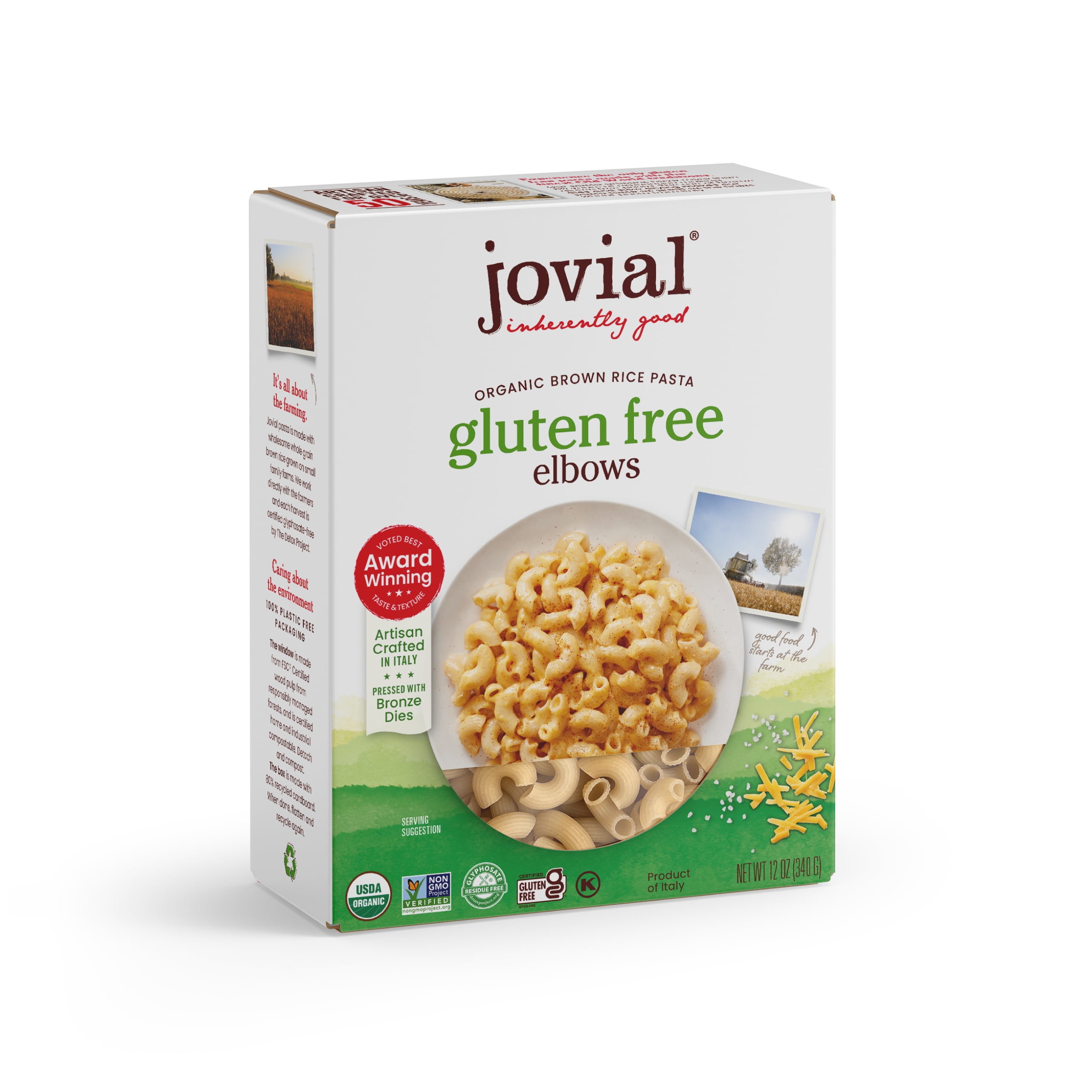 (3 pack) Jovial 100% Organic Gluten Free Brown Rice Elbows, 12 oz