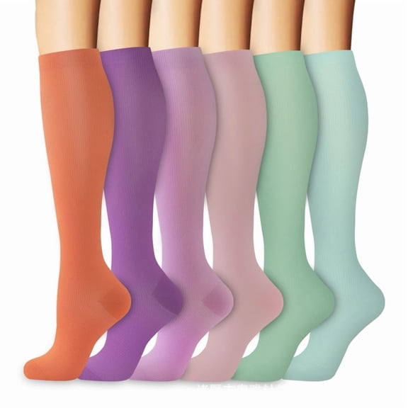 Compression Socks for Women Circulation Knee High 6 Pairs for Nurses, Running, Travel, Athletic，Style 48