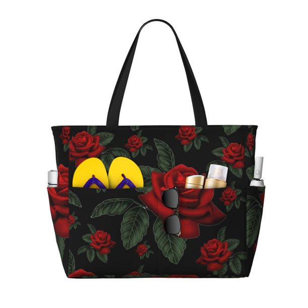 Easygdp Roses Bolsa de Viaje de Playa de Gran Capacidad, Bolsa Tote Perfecta para la Playa, Escapadas de Fin de Semana y Viajes