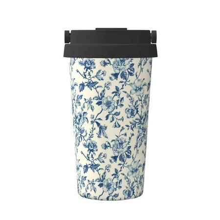 

Logiee Vintage Blue Floral Print Stainless Steel Coffee Tumbler Travel Coffee Mug Insulated Coffee Mug with Lid Spill Proof Coffee Cup Portable Thermal Mug