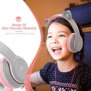 Cat Ear Kids Bluetooth Headphones, LED Light Up Wireless Foldable Stereo Girls Headphones, Kids Headphones for School Birthday Xmas Gift, Pink