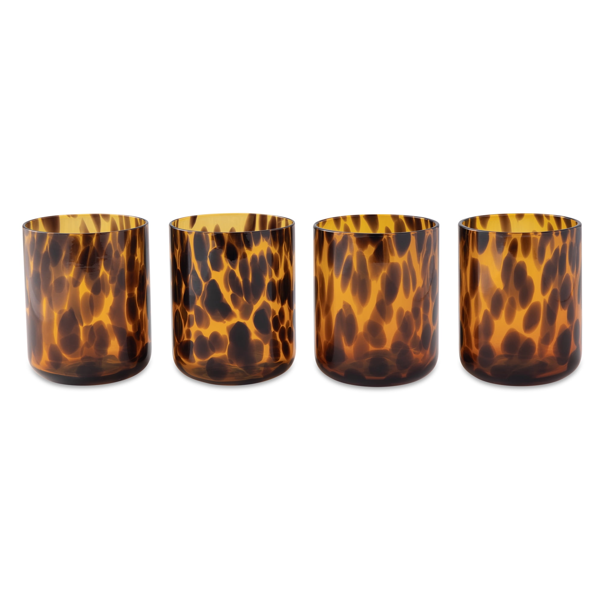 (2 pack) Thyme & Table Drinking Glasses, Brown Tortoise, 12 fl oz, Set of 4