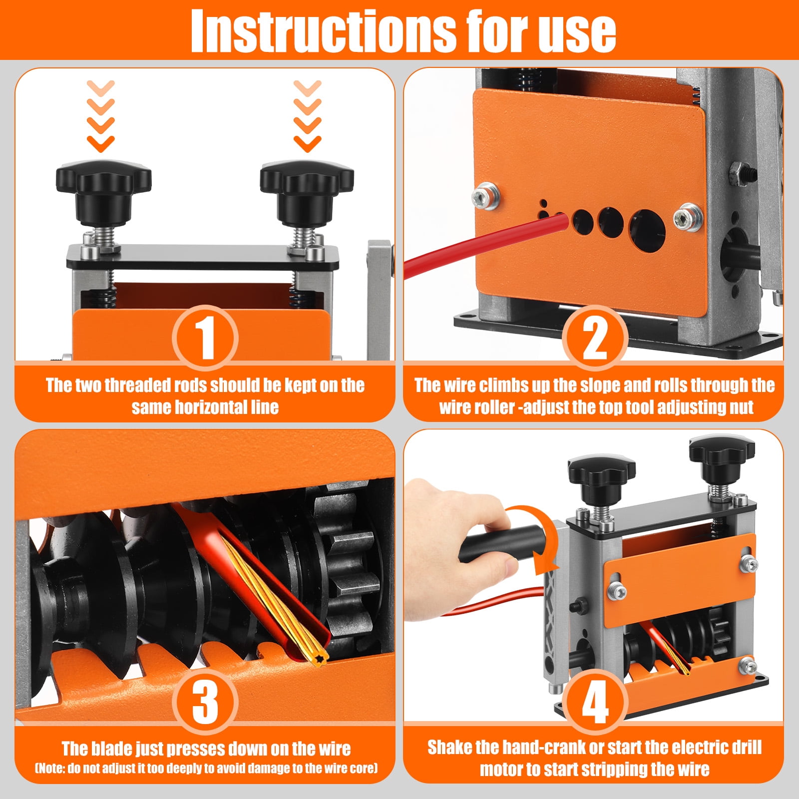 TMWEFUSC Hand Crank Wire Stripper Drill Driven Cable Stripper Machine Adjustable Manual Copper Cable Peeler Tool with 6 Feeding Hole for Scrap Wire
