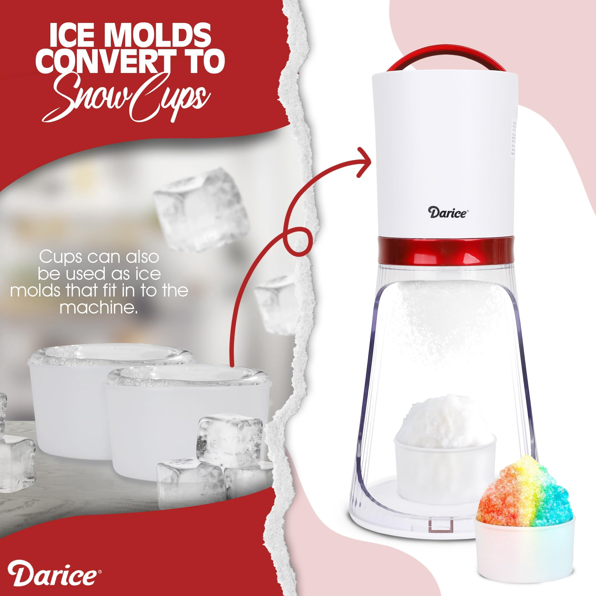 Darice Shaved Ice Machine – Crushed Ice Maker with 2 Ice Containers – Ice Shaver Machine for Fine and Coarse Ice – Ice Maker Crushed Ice for Slushie, Snow Cones, Cocktails, Drinks