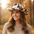 thumbnail image 3 of Vjnyvs Winter Cowboy Print Cowboy Hat Plush Western Hat Funny Cowboy Hat Wide Brim Cowboy Hat for Fancy Party Accessory, 3 of 7