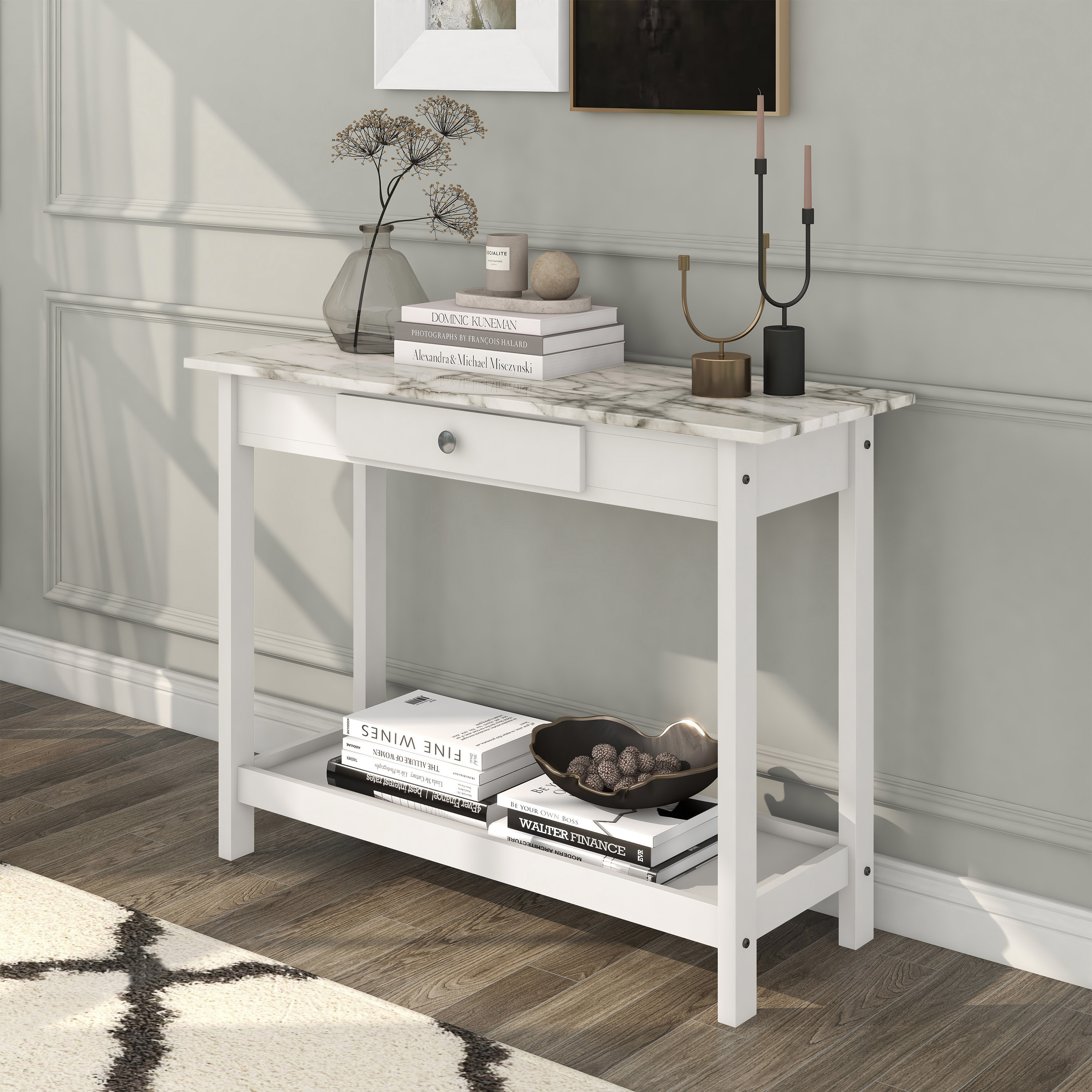 Furniture of America Umbra 1-Drawer and 1-Shelf Wood White Sofa Table